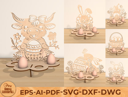 Easter Cow Egg Holder Stand Laser Cut File | Farm Easter Tabletop Egg Display | Ready to Cut | Glowforge, xTool, LightBurn, etc.