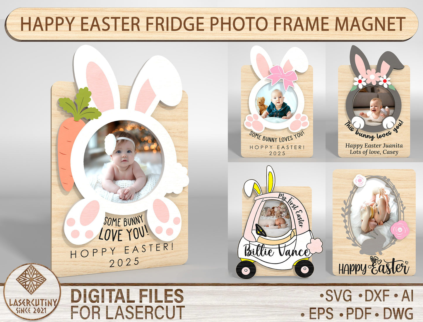 Easter Photo Frame SVG Bunny Baby Happy Easter 5 Designs for Glowforge and xTool