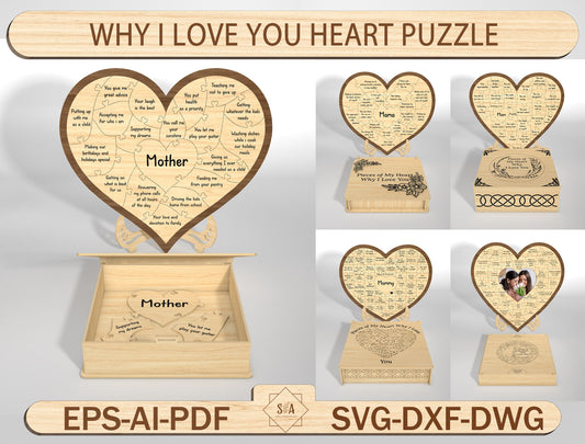 Why I Love You Heart Puzzle SVG Pieces of My Heart for Glowforge
