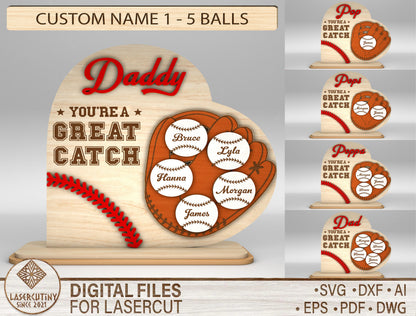 Personalized Baseball Dad Great Catch SVG for Glowforge and xTool