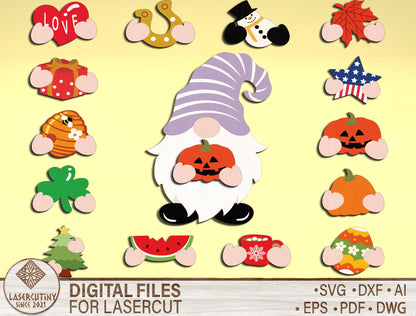 Interchangeable Gnome SVG Bundle Seasonal Laser Cut File for Glowforge