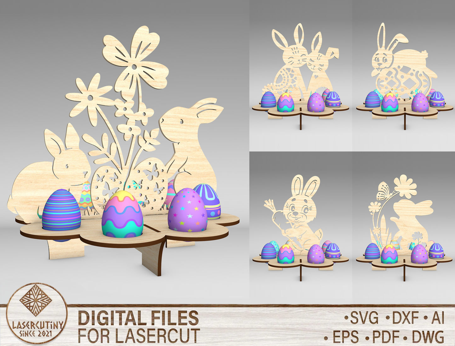 Cute Easter Bunny Egg Holder SVG Bundle 5 Designs for Glowforge and xTool