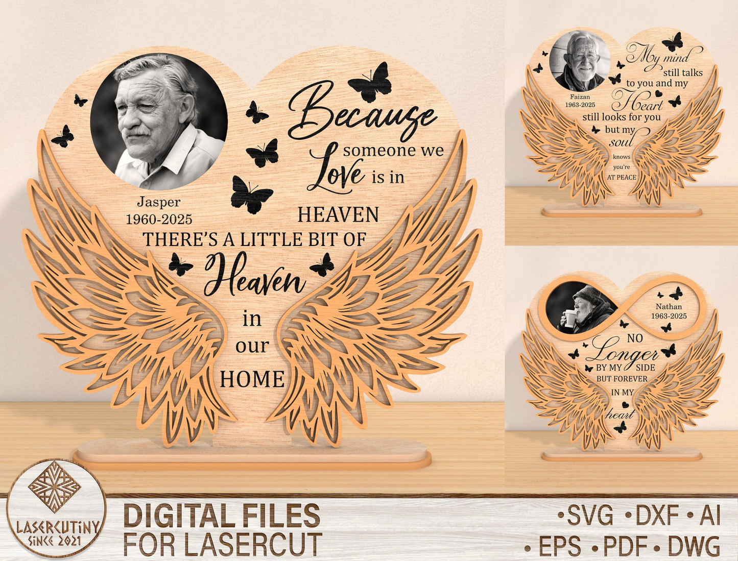 Memorial Wings Photo SVG Laser Cut File for LightBurn