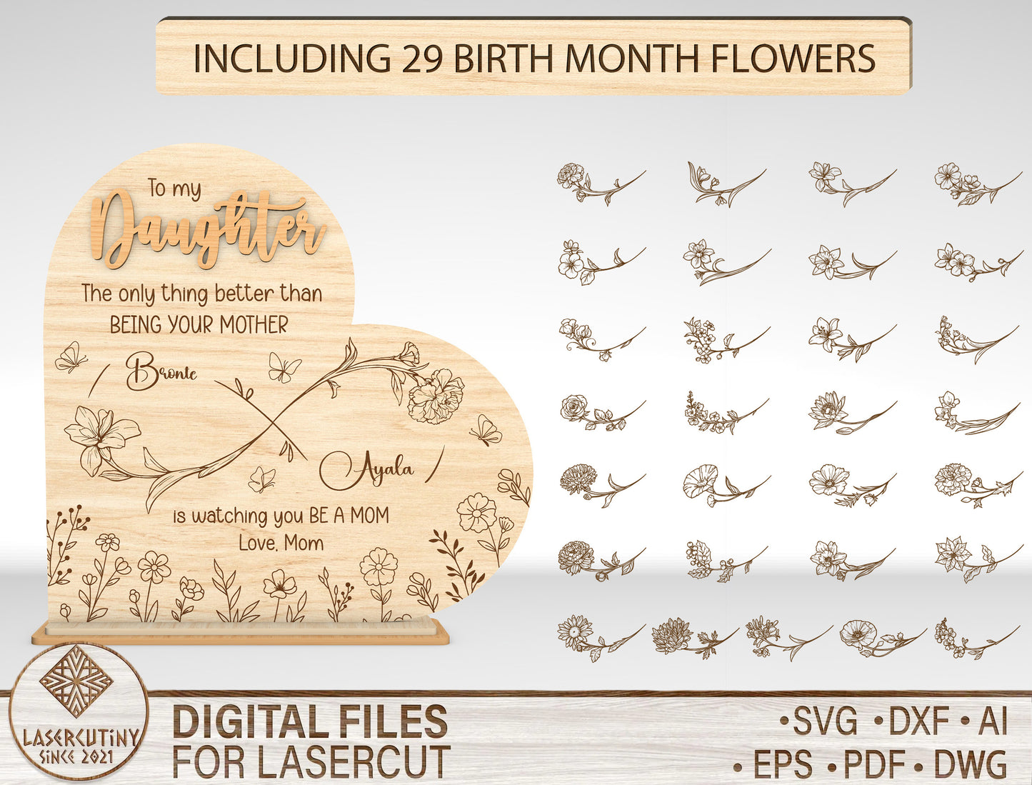 Personalized To My Daughter Birth Month Flower SVG Bundle for Glowforge and xTool