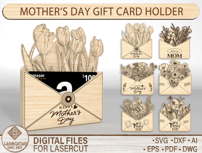 Mother's Day Gift Card Holder SVG Floral Envelope for Glowforge