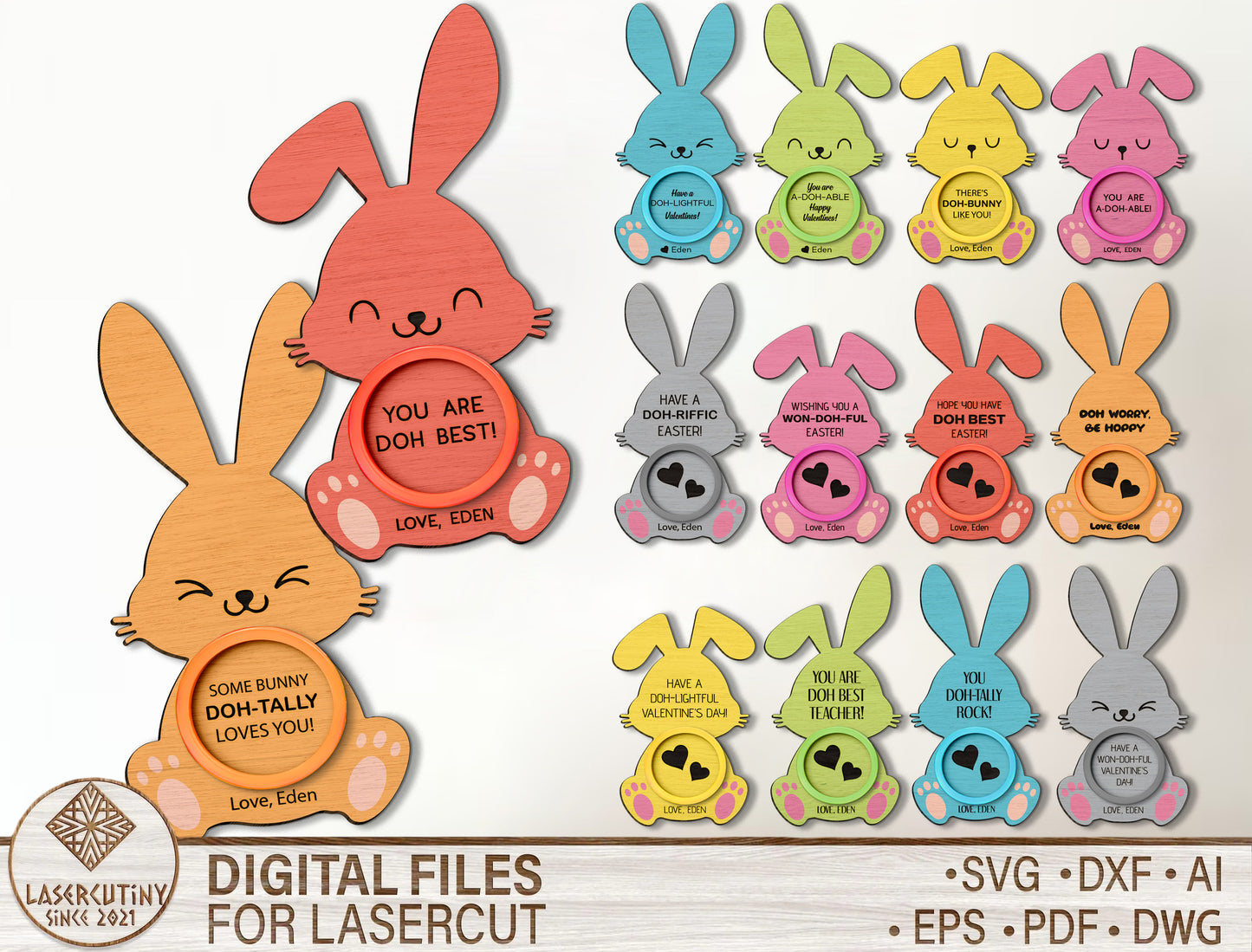 Easter Bunny Message Tag SVG Cute Bunny Note for Glowforge and xTool