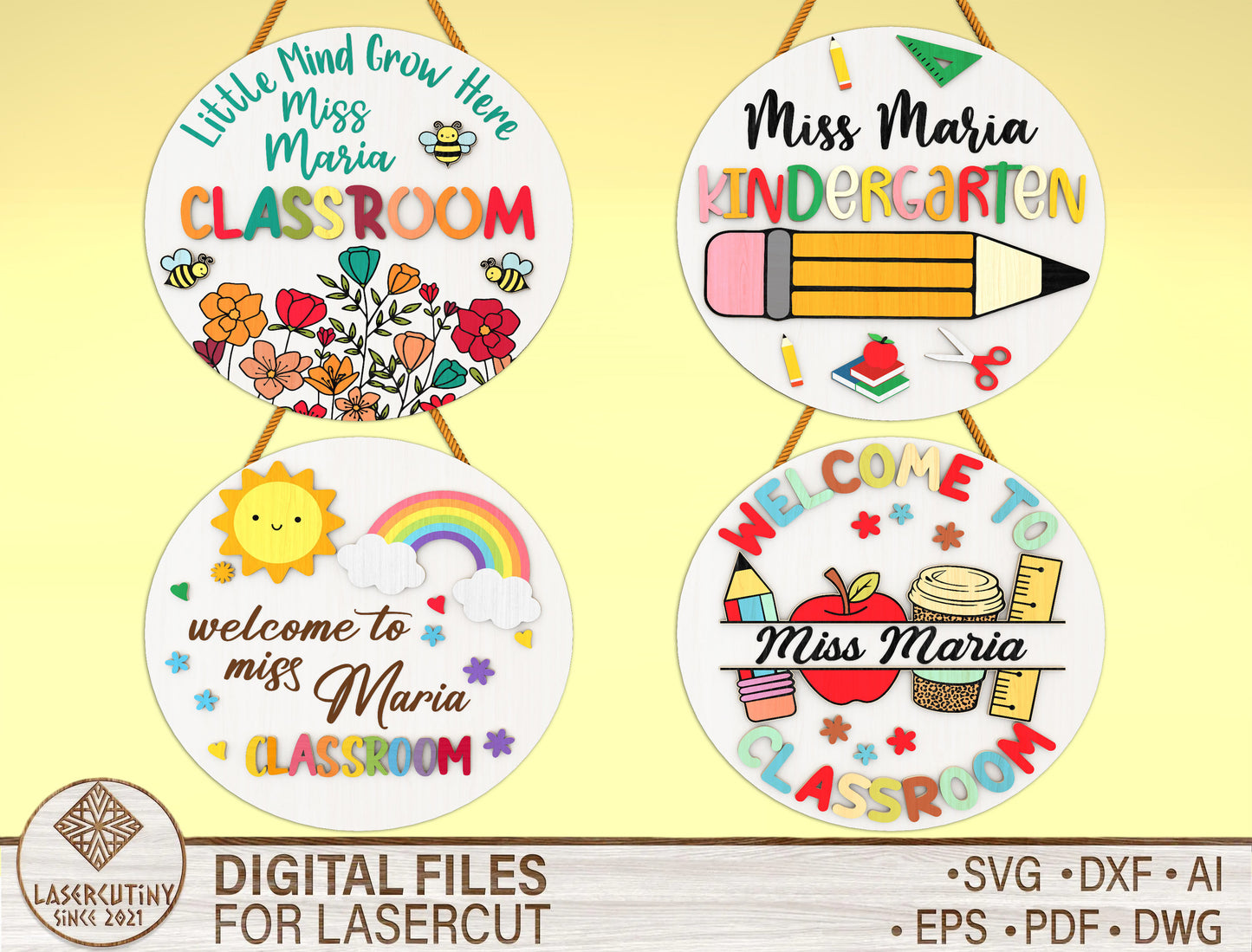 Personalized Classroom Sign Bundle SVG Laser Cut File for Glowforge