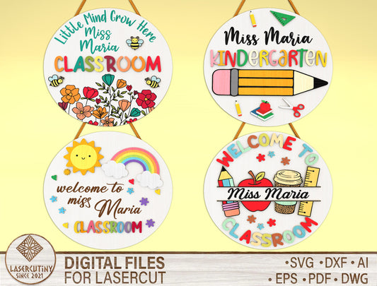 Personalized Classroom Sign Bundle SVG Laser Cut File for Glowforge