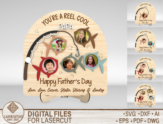 Father's Day Fishing Photo Frame SVG Laser Cut File for xTool and Glowforge