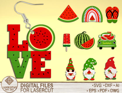 Watermelon Summer Earrings SVG Bundle Laser Cut File for Glowforge and xTool