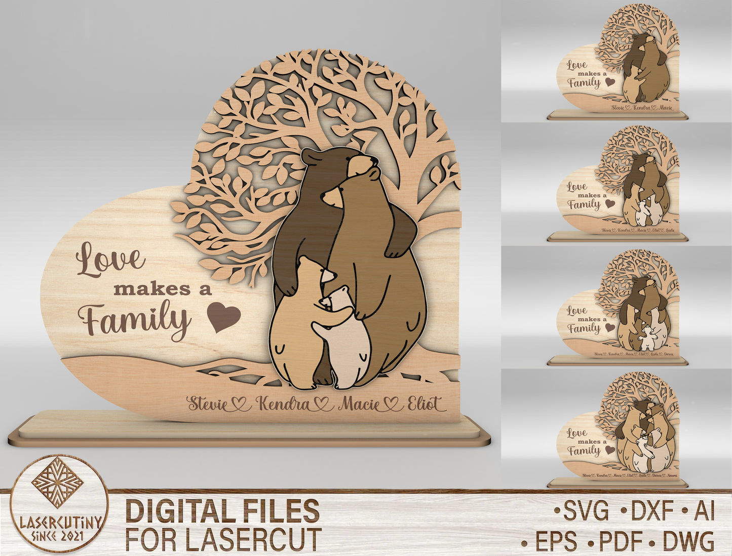 Bear Family Love Makes a Family Sign SVG for Glowforge