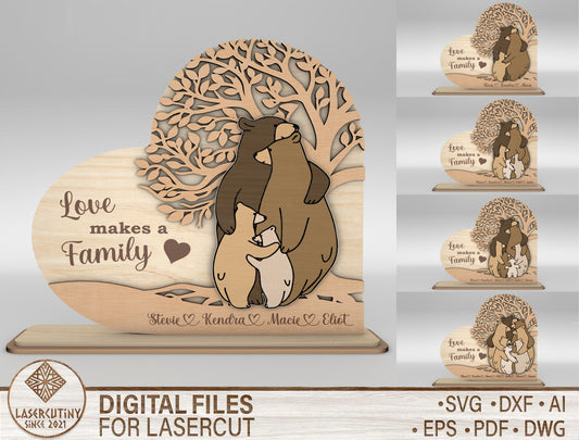 Bear Family Love Makes a Family Sign SVG for Glowforge