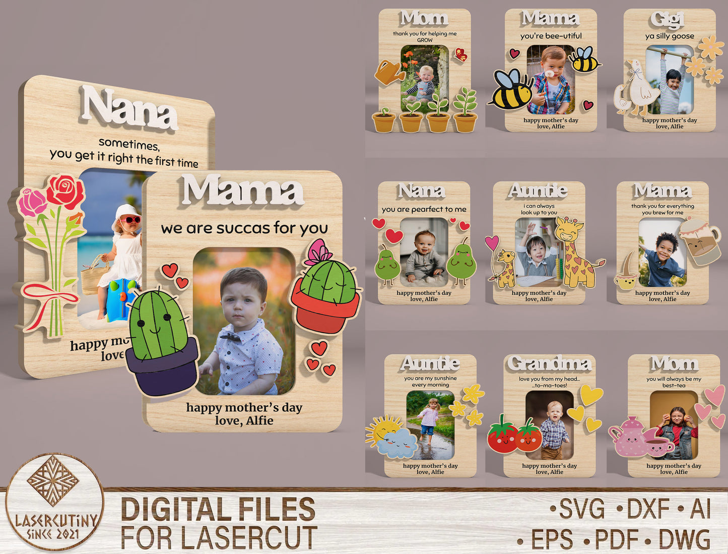 Mother's Day Photo Frame SVG Bundle 11 Designs for Glowforge and xTool
