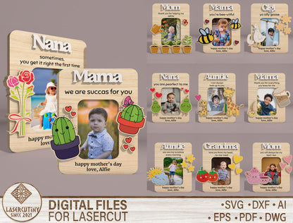 Mother's Day Photo Frame SVG Bundle 11 Designs for Glowforge and xTool