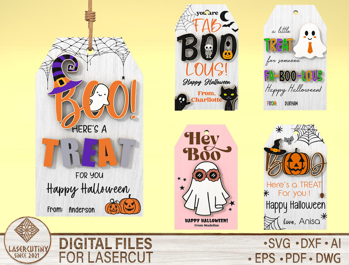 Halloween Gift Tag SVG Bundle 5 Designs for Glowforge xTool LightBurn