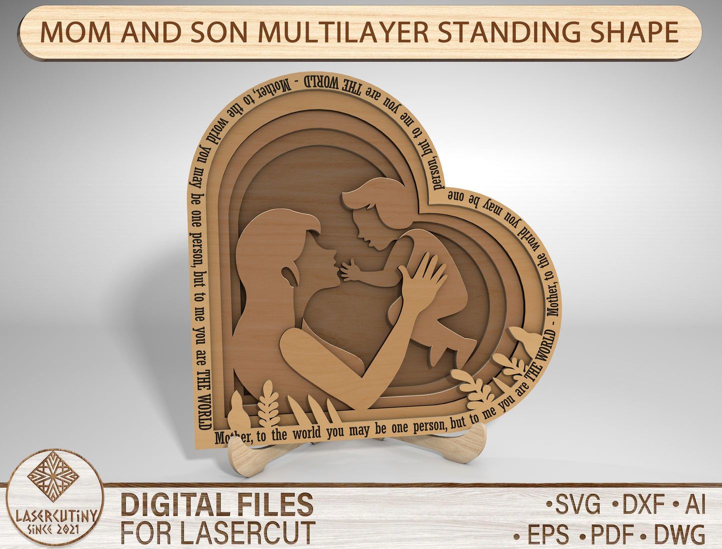 Mother and Child Silhouette SVG Heart Arch Wood Sign for Glowforge