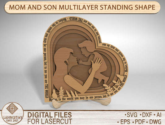 Mother and Child Silhouette SVG Heart Arch Wood Sign for Glowforge