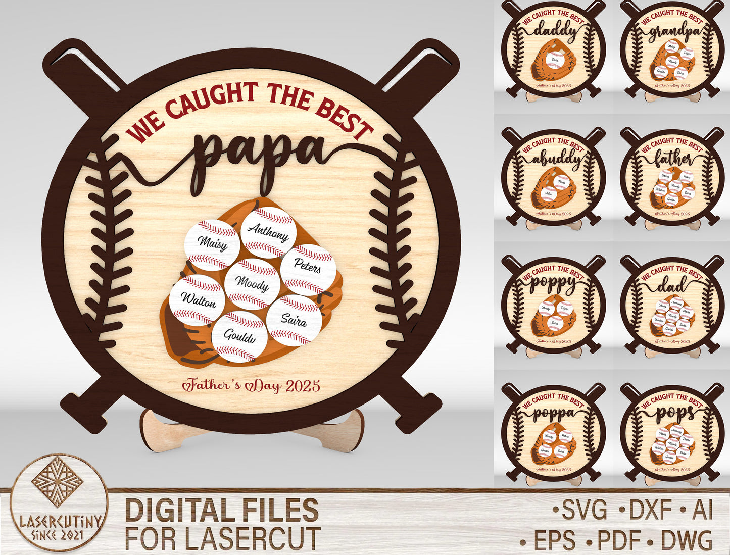 Personalized Baseball Dad Sign SVG Laser Cut File for Glowforge and xTool