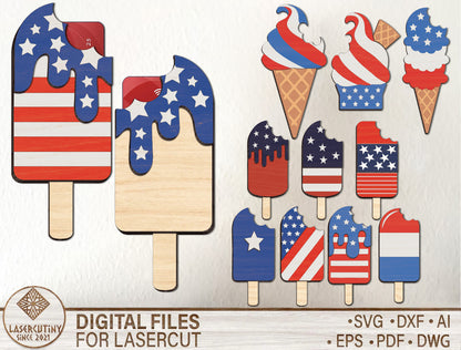 Patriotic Popsicle Card Holder SVG Laser Cut File for Glowforge