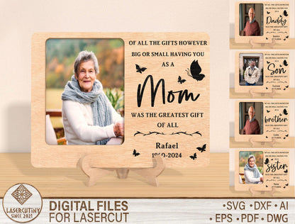 Family Memorial Photo Frame SVG Laser Cut File for Glowforge