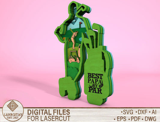 Multilayer Golf Grandpa Sign SVG Laser Cut File for Glowforge and LightBurn
