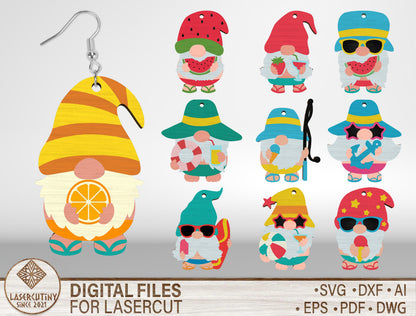 Summer Gnome Earrings SVG Bundle Laser Cut File for Glowforge and xTool