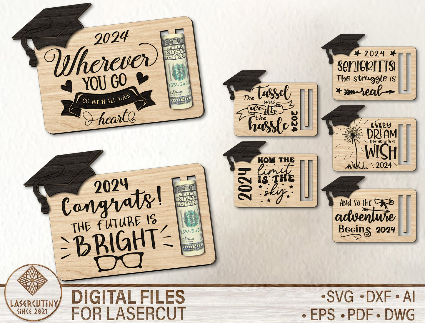 Graduation Money Card SVG Laser Cut File for LightBurn and Glowforge