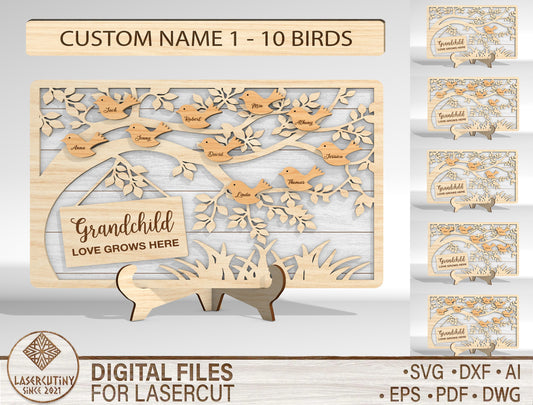 Personalized Bird Family Custom Name Tree Sign SVG for xTool