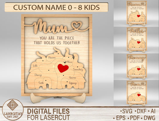 Custom Name Kids Family Sign SVG Multiple Mom Titles for LightBurn