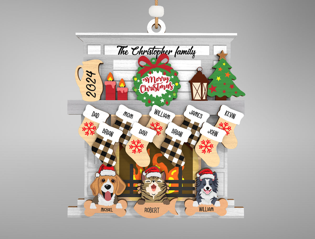 Custom Pet Family Christmas Fireplace Ornament SVG 2