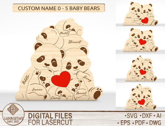 Personalized Family Bear Puzzle SVG Laser Cut File for Glowforge and LightBurn
