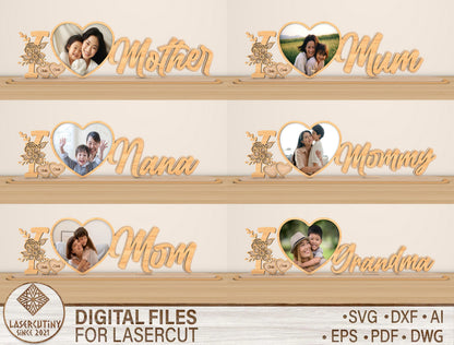 Personalized Mom Name Photo Stand SVG Bundle for LightBurn and xTool