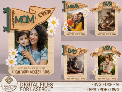 Mom and Dad Photo Frame Banner SVG Bundle for Glowforge and xTool