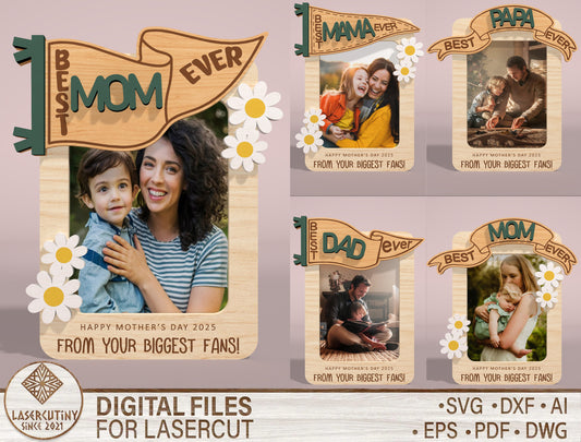 Mom and Dad Photo Frame Banner SVG Bundle for Glowforge and xTool