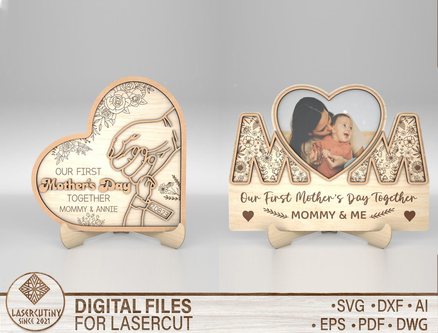 Mom Photo Holder Hand in Hand Love Sign SVG for xTool and LightBurn