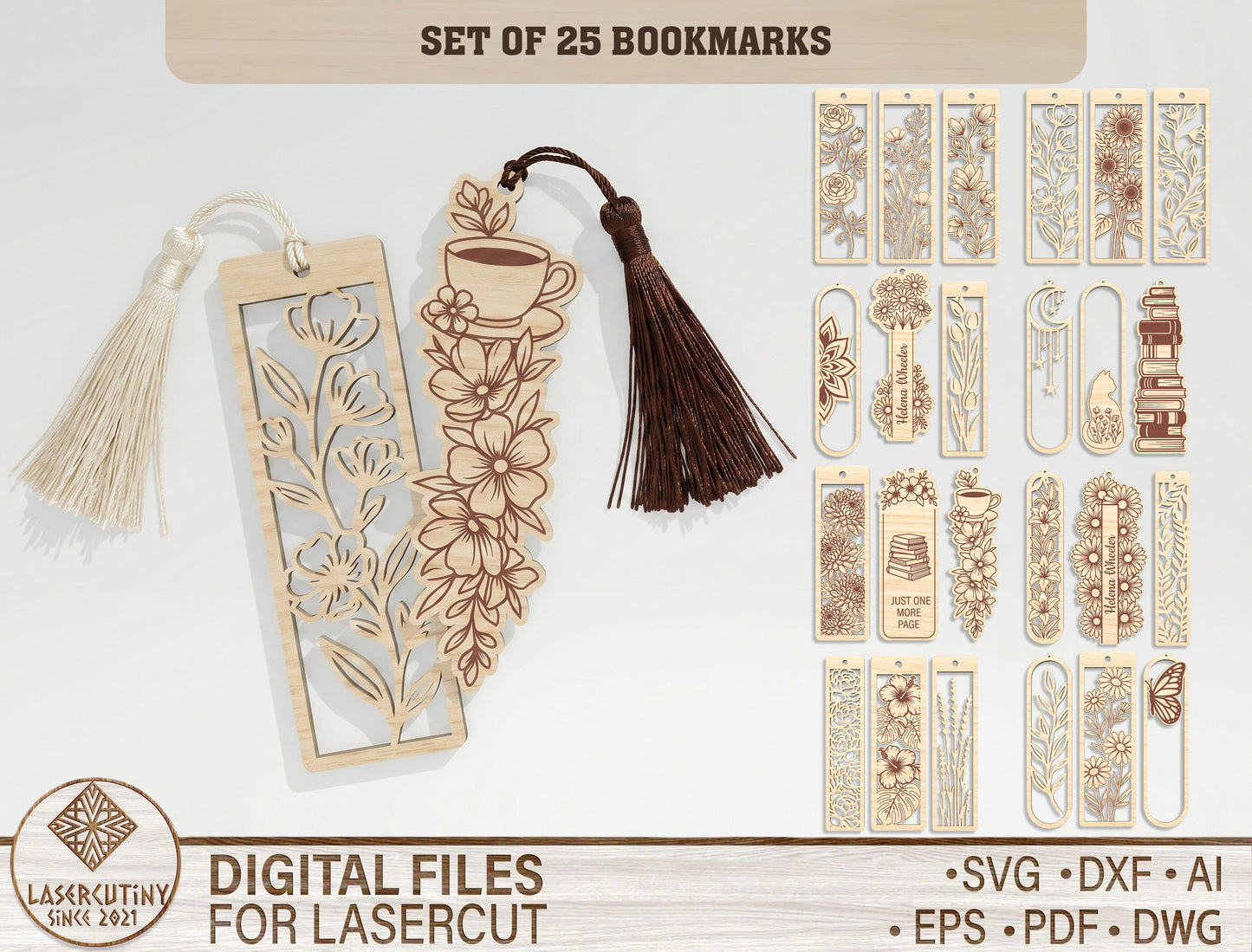 Floral Bookmark SVG Bundle 25 Designs for xTool and Glowforge