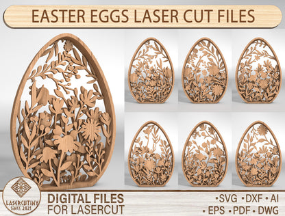 Floral Easter Egg Ornament Set SVG Spring 7 Designs for Glowforge and xTool