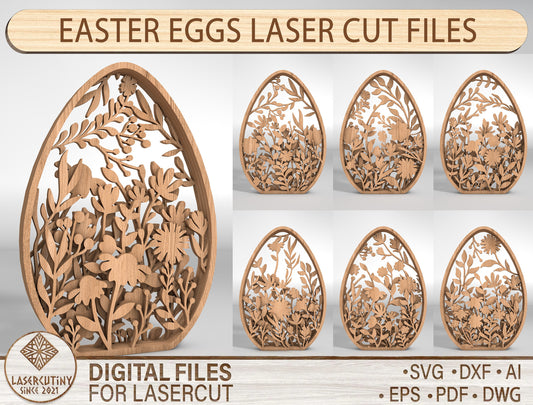 Floral Easter Egg Ornament Set SVG Spring 7 Designs for Glowforge and xTool