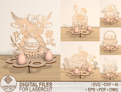 Easter Cow Egg Holder Stand SVG Farm Easter Tabletop for LightBurn and xTool