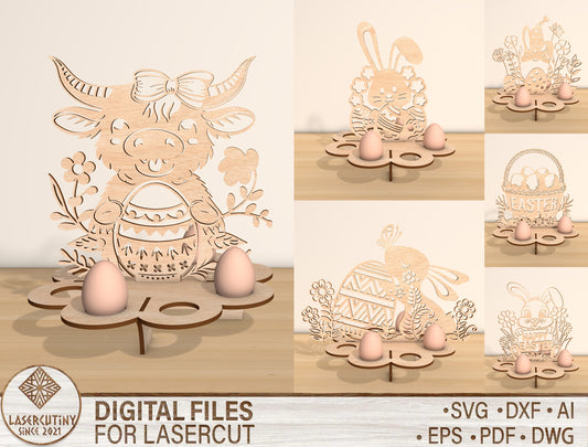 Easter Cow Egg Holder Stand SVG Farm Easter Tabletop for LightBurn and xTool
