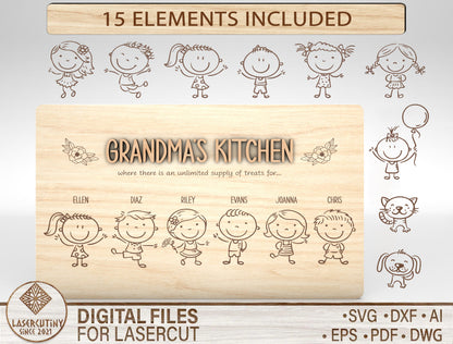 Grandma's Kitchen Stick Figure Family Sign SVG for LightBurn