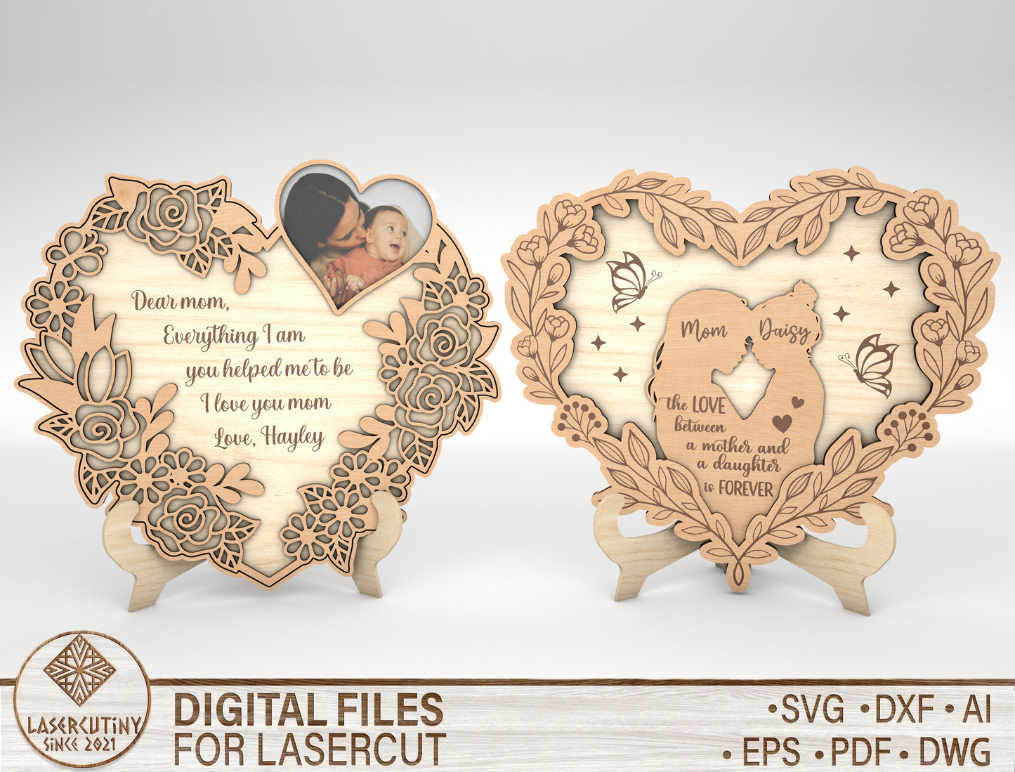 Floral Lace Mother Photo Frame Sign SVG for xTool and LightBurn
