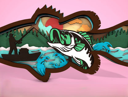 Fishing Multilayer Fish Sign SVG Laser Cut File for Glowforge and xTool