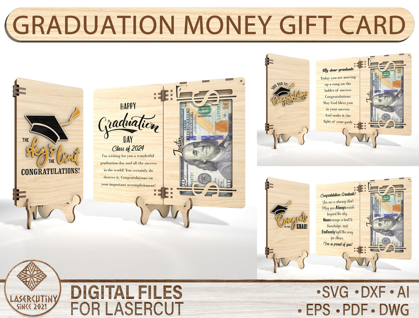 Graduation Cash Card SVG Laser Cut File for xTool and Glowforge