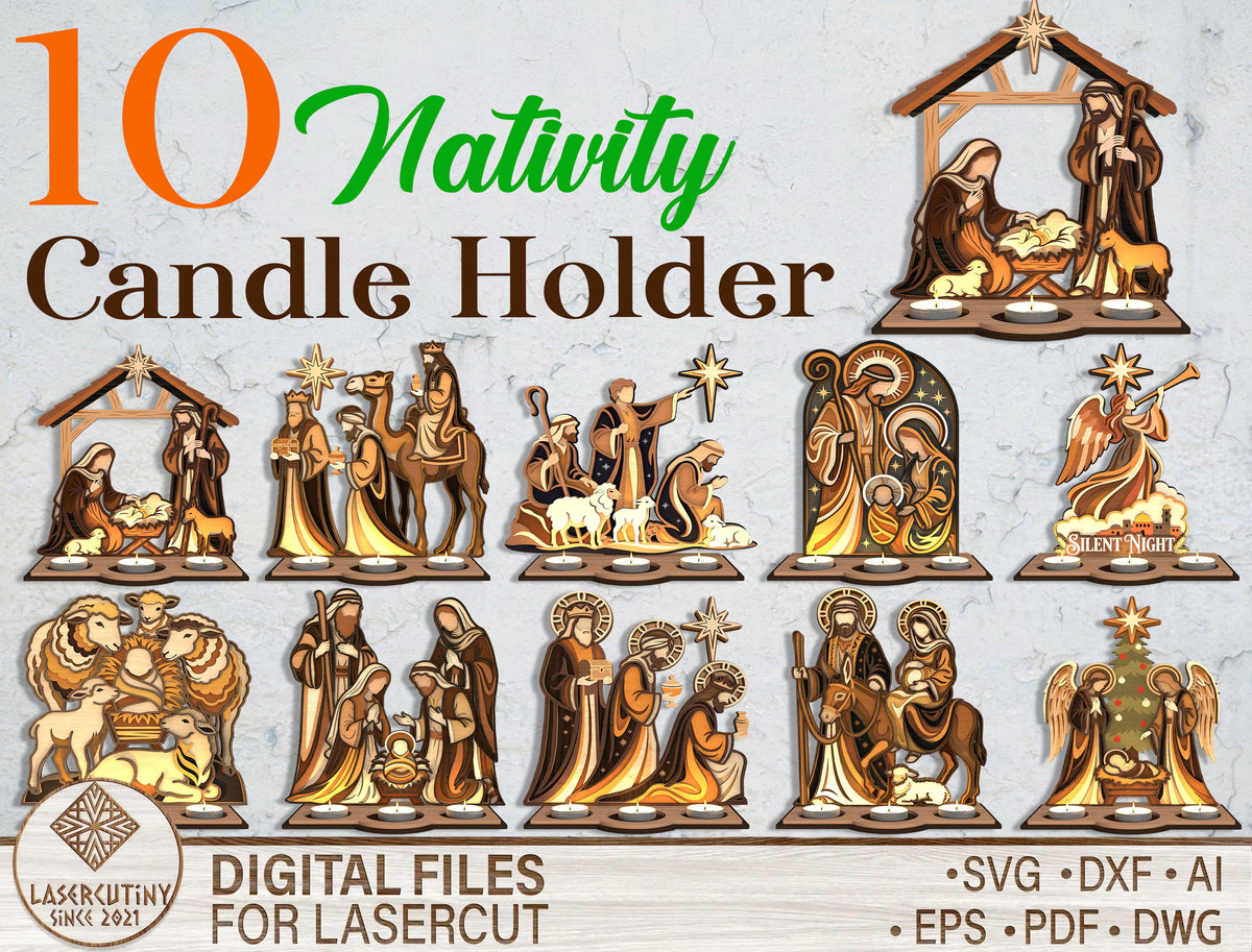 Nativity Candle Holder SVG Bundle 10 Designs Glowforge xTool