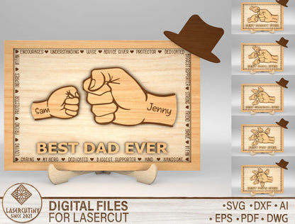 Best Dad Ever Fist Bump Sign SVG Laser Cut File for xTool and Glowforge
