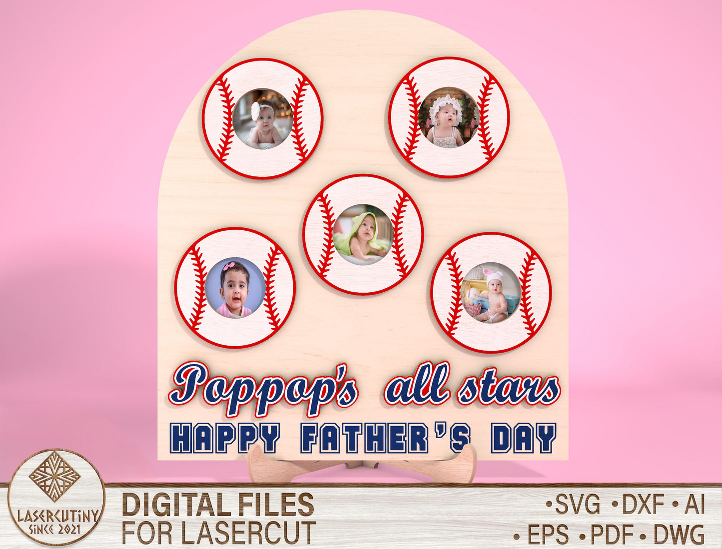 Personalized Baseball Dad Photo Sign SVG for Glowforge and xTool