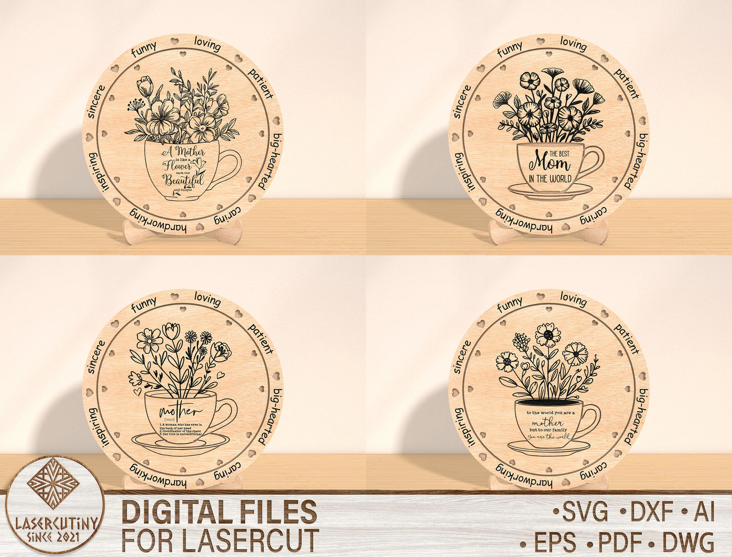 Floral Round Botanical Sign SVG Bundle for Glowforge and LightBurn