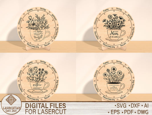 Floral Round Botanical Sign SVG Bundle for Glowforge and LightBurn