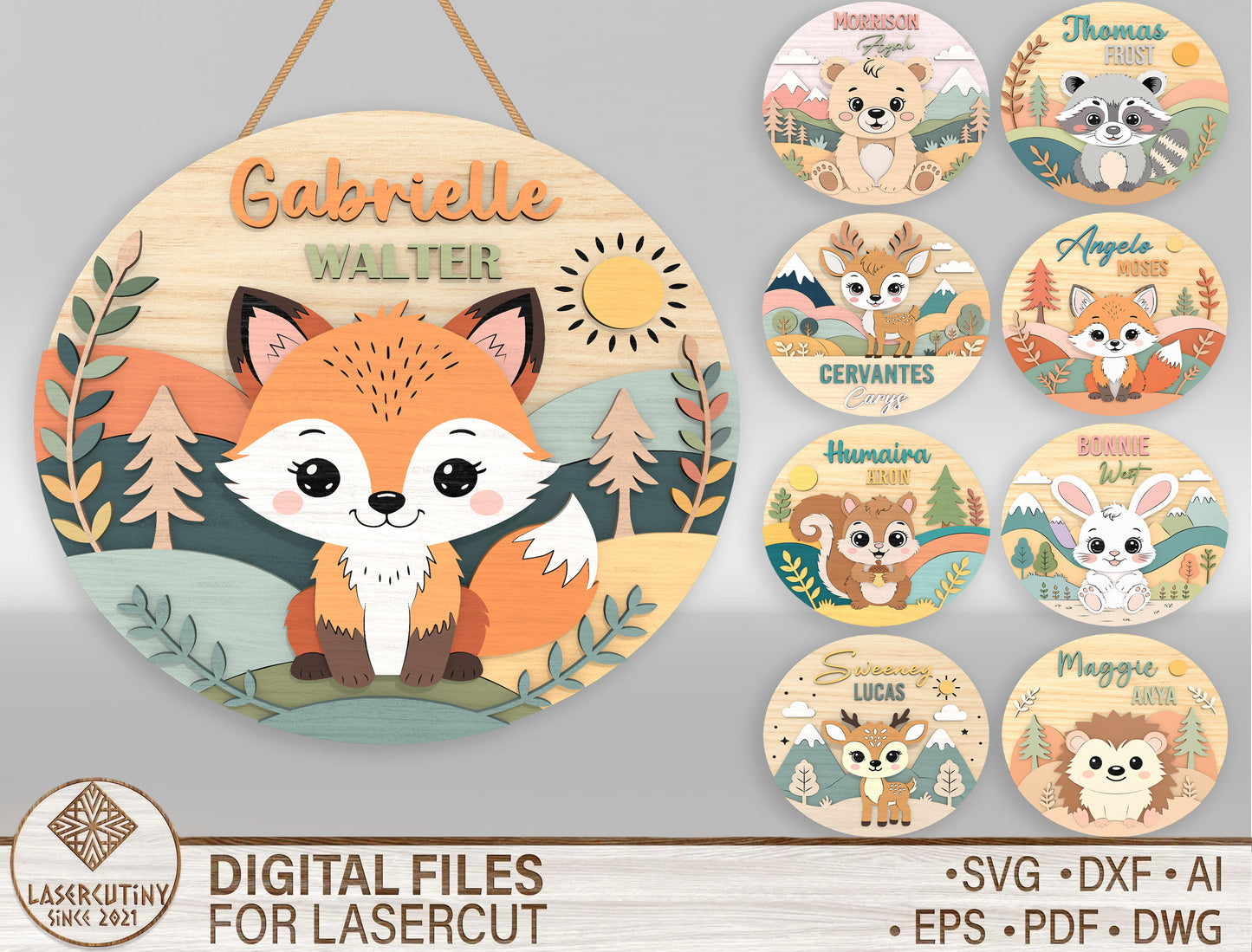 Woodland Fox Nursery Name Sign SVG for Glowforge and LightBurn